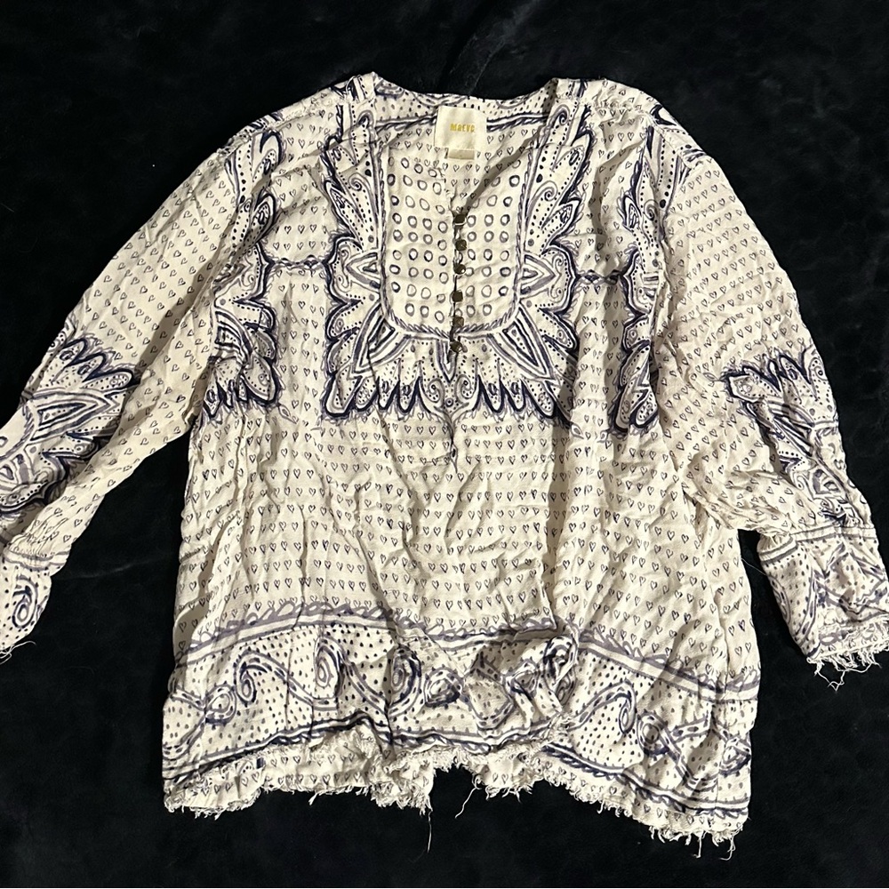 Maeve White and Blue Boho Blouse